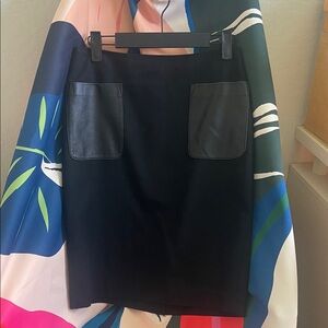 Club Monaco Black pencil Skirt with Leather Pockets Y2K fully lined zip back 0
